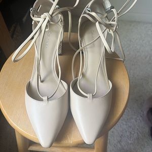 NWT: Tan/sand/nude color block heel ankle strap pumps by Calvin Klein